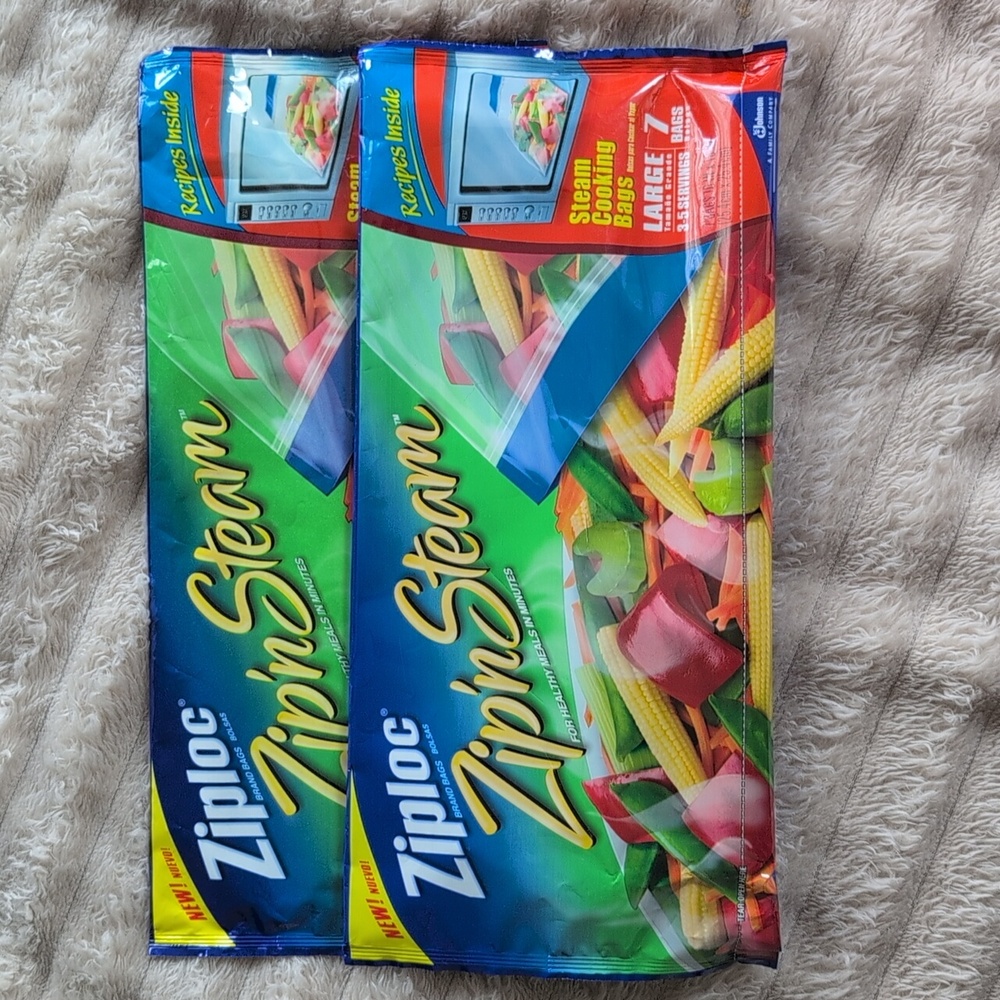 Ziploc Zip N Steam Cooking Bags Large Microwave 7 Bags Each NEW, 2 Pkgs